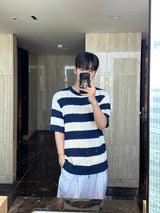 MR ケーブルストライプハーフニット