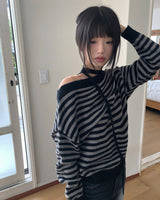Ked Stripe Off-Shoulder Long-Sleeve Knit