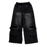 overlap denim pocket pants