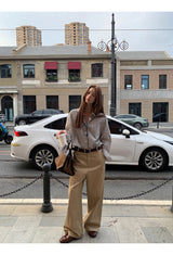 French checkered pocket loose fit long-sleeved shirt