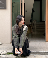Milk Stripe Dangara Striped Hooded Knitwear