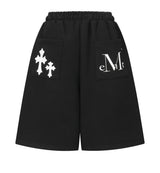 PISTOL BACK LEATHER DOUBLE CROSS BERMUDA PANTS UNISEX (2COLOR) 