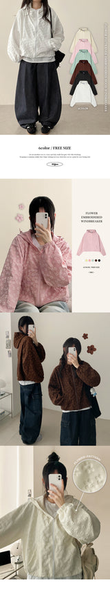 Bonv Flower Embossed stereoscopic pattern hood zip-up
