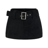Suede Buckle Belt Mini Skirt