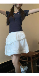 Short Sleeve Button Slim Ribbed Short Sleeve Tee