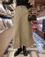 Fringe incision long skirt