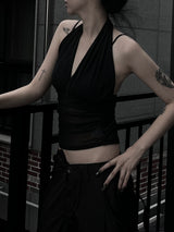 halterneck mesh shirring top