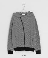 Kyuki Unbalanced Striped Hood Zip-Up