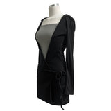Envy strap hood long sleeve mini wrap dress (3 colors)