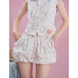 [GirlyFancyClub] French small floral print pants for girls summer
