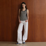 Wool 100% Striped Knit Sleeveless_Black