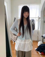 Dab see-through V-neck two-way button cardigan