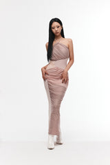 SHIRRING HALTERNECK DRESS #NUDE