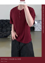 Near Henley Neck Cropped Knit Short Sleeve