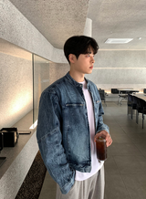 Biwon Washed Biker Denim Jacket