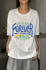 Ezlong Round Letter Tattoo Graphic Oversized T-Shirt 3color