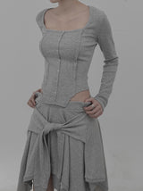 Bodysuit Square Neck Long Sleeve T-Shirt