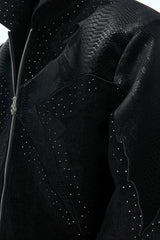 Crocodile Pattern Studded Cropped Jacket