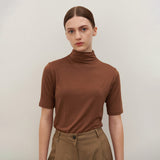 HALF TURTLE-NECK T SHIRT BROWN