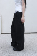 [unisex] coated black wide pants