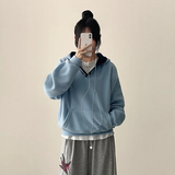 レナカラーマッチングフーディハーフスナップフリースフーディ