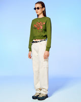 DEVIL HEAD LOGO CROP SWEATSHIRT-OLIVE