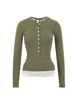 high-neck button bold ribbed loose fit knitwear