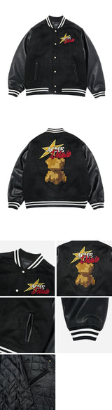24FW ピクセルベアアートワークバーシティジャケット ブラック