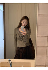 Cozy Soft Shirring Long Sleeve T-shirt