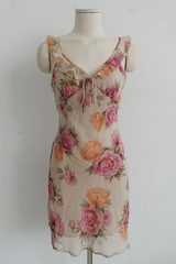VINTAGE ROSE RUFFLE-STRAP MINI DRESS