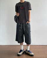 Patch Stripe Bermuda Denim Pants