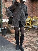 #Fluffy Boucle Ｈigh Neck Half Coat (4color)
