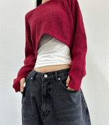 (WARMER DETAIL!) THICK CROPPED WIDE LOOSE ROUND KNIT - 2 COLOR