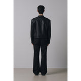 エッセンシャルクラックレザーバイカージャケット(Black)