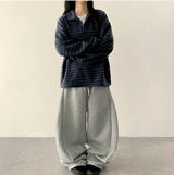 テリーフリースサイドピンタックインシジョンストリングワイドパンツ