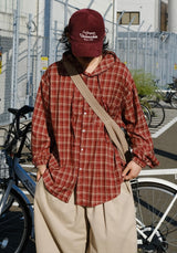 [SEMADE] City Check Overfit Hoody Shirts