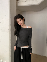 Eden Off Shoulder Boat Neck Halter T-shirt (3color)