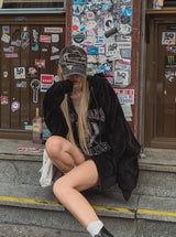 Nevada velvet two-way oversized hooded zip-up