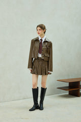 MOLLY LEATHER PLEATS SKIRT PANTS / BROWN