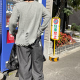 バックプリントストライプサンジデニムバンドパンツ