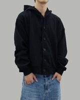 Double Button Hooded Zip-Up (Black)