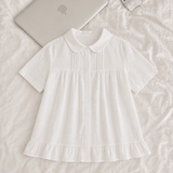 Pintuck Frill Collar Short Sleeve Blouse (1 color)