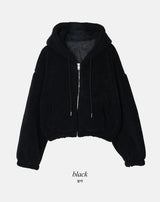#ボアフリース クロップ ルーズフード ジップアップ (5color)