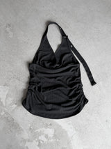 Woolen Cowl Neck Eyelet Halter Top
