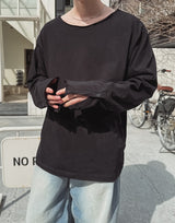クリスボートネックルーズフィットボタン長袖Tシャツ