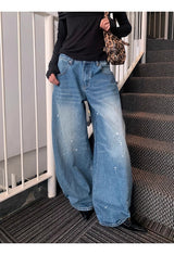 ルーズウエストプリンテッドワイドデニムパンツ