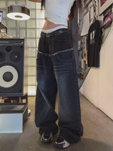 Kio two-tone layered denim pants