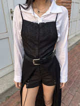 グレインスリットロングチームレイヤードノースリーブニットワンピース (3 colors)
