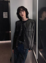 Cape round pocket leather jacket