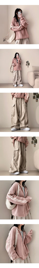 Neuja Two-Line Knitwear Hooded Zip-Up